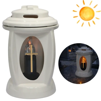 Elegancki Znicz Ceramiczny Mono Biały Wysoki Połysk z wkładem solarnym LC28