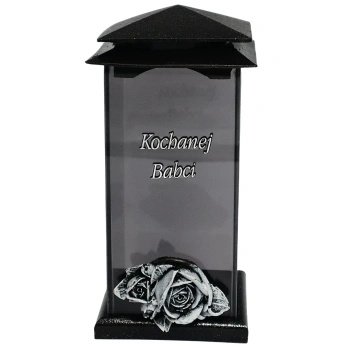 Znicz żywiczny ciężki szklany dla babci LK17 kochanej babci srebro kamienny